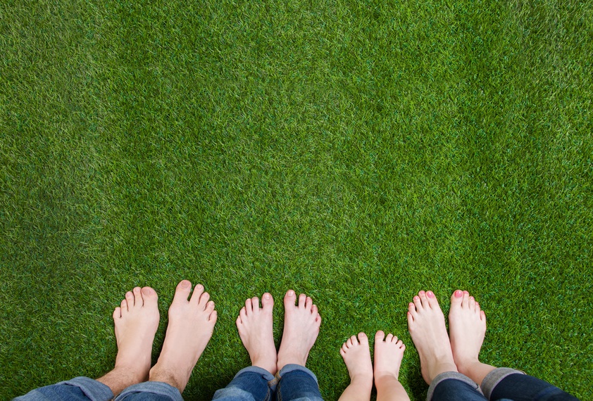 Family feet on the grass showing oakville Physio and foot clinic